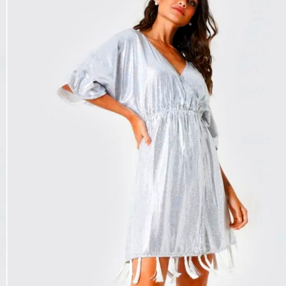 NA-KD Silver Fringe Detail Sequin Dress